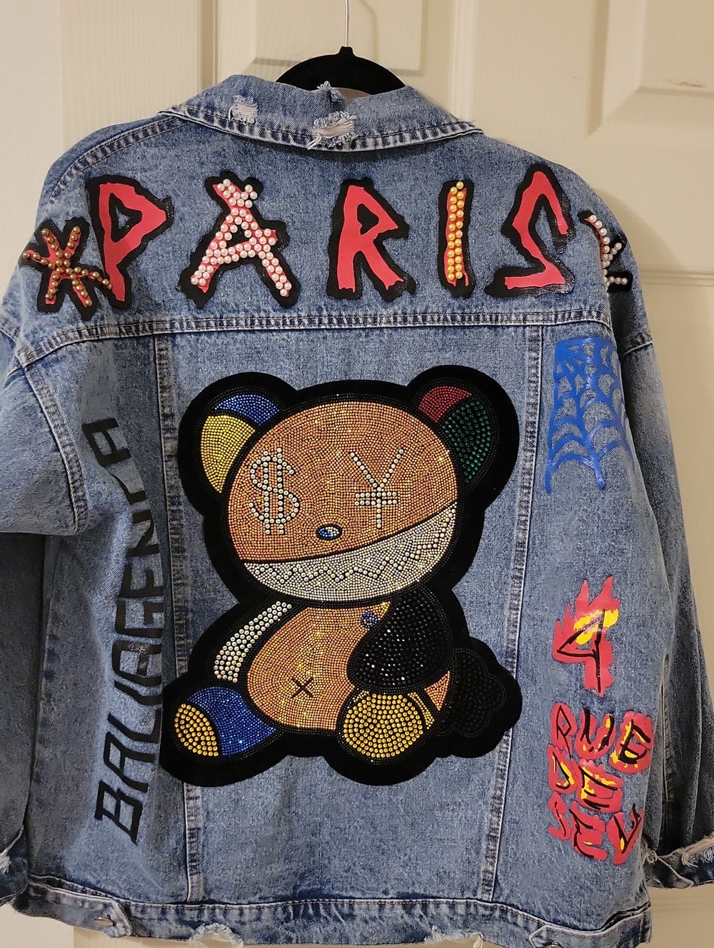 NWOT Super Cute Denim Jacket with Embellished Bear Patch - Blue